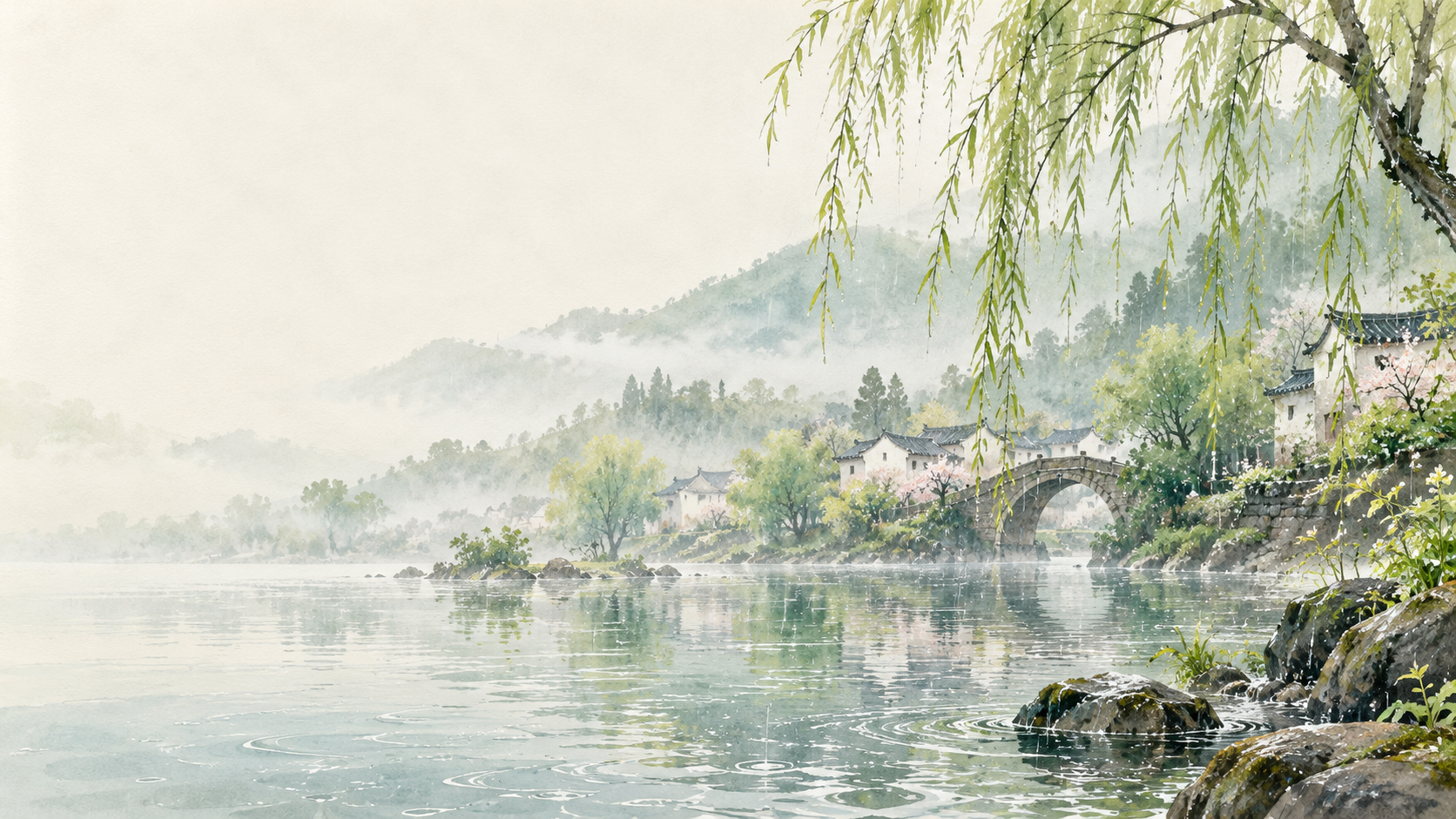 雨水意境插画